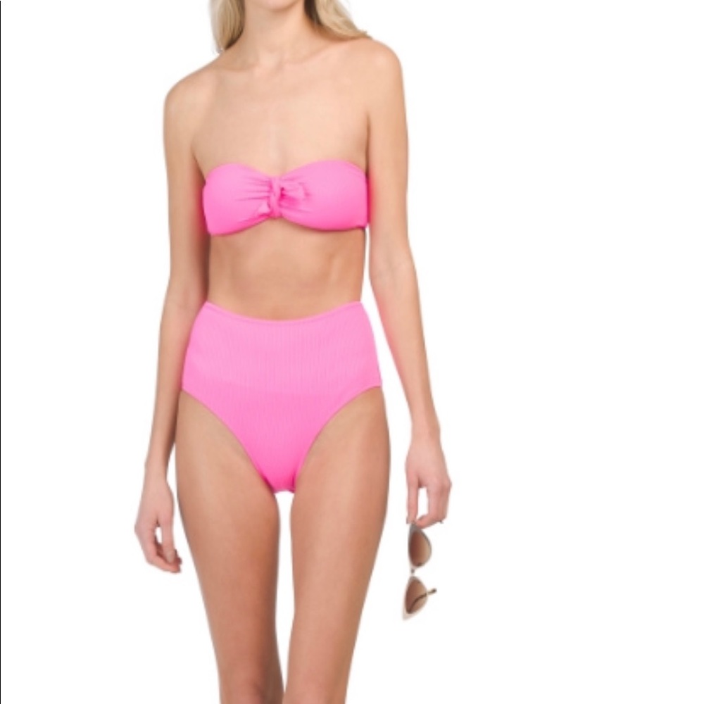 TiniBikini Ribbed Hogg Waist Hot Pink Women’s Swim Bikini Set Sz Small NWT